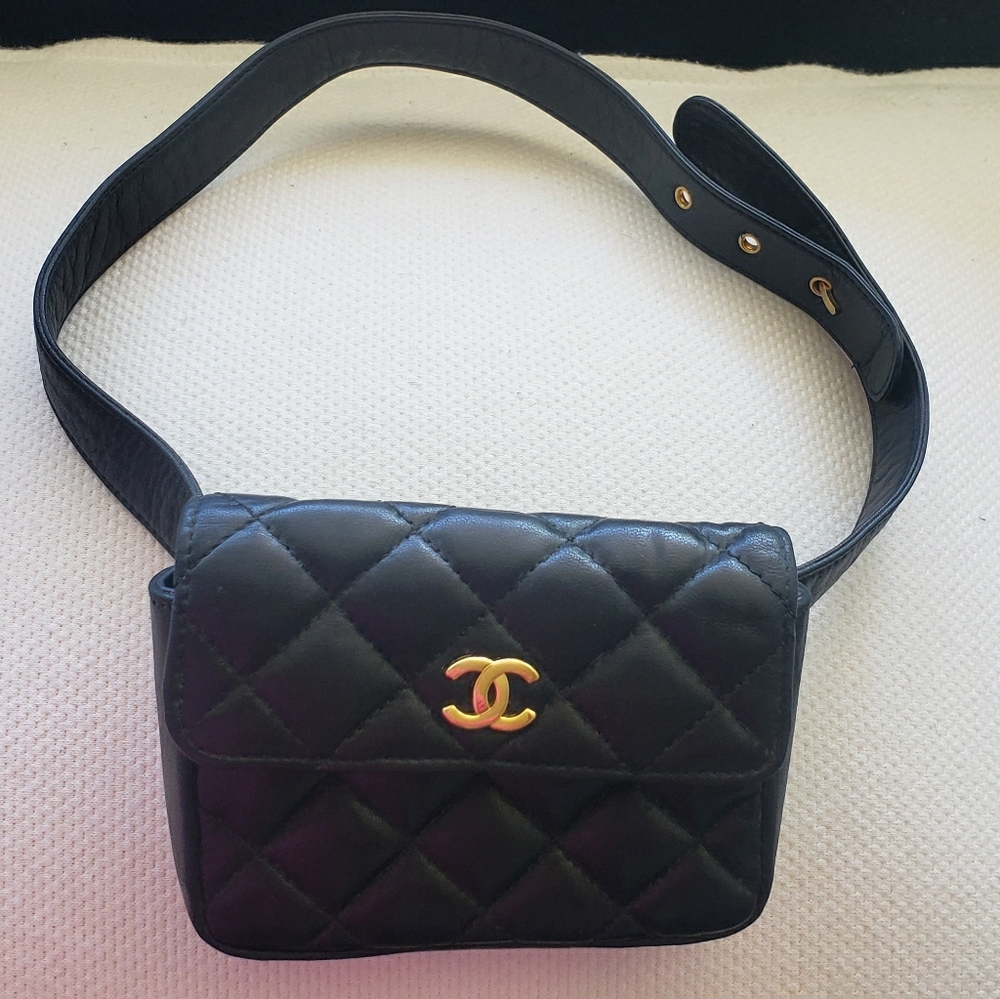 Chanel Belt B. Quilted Waist Belt Fanny Pack Black